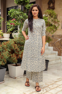Blue Jaal Block Print A-line Pant Set