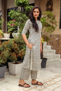 Blue Jaal Block Print A-line Pant Set