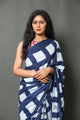 Blue Leaf & Box Block Print Cotton Saree with Blouse