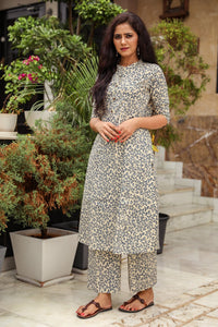 Blue Jaal Block Print A-line Pant Set
