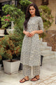 Blue Jaal Block Print A-line Pant Set