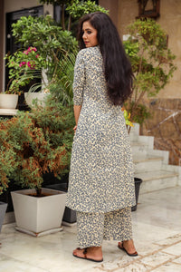 Blue Jaal Block Print A-line Pant Set