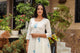 White & Blue Block Print Anarkali Kurta Pant Set