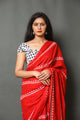 Red Bel Block Printed Cotton Saree with Blouse