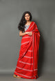 Red Bel Block Printed Cotton Saree with Blouse