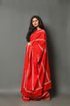 Red Bel Block Printed Cotton Saree with Blouse