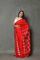 Red Leaf & Box Block Print Cotton Saree with Blouse