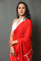Red Leaf & Box Block Print Cotton Saree with Blouse