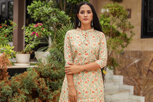 Beige Jaal Block Print A-line Pant Set