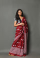 maroon Bird Block Print Cotton Saree with Blouse