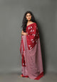 maroon Bird Block Print Cotton Saree with Blouse
