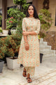Beige Jaal Block Print A-line Pant Set