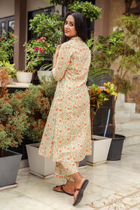 Beige Jaal Block Print A-line Pant Set