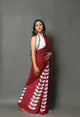 Maroon Leaf & Box Block Print Cotton Saree with Blouse