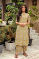 Green Jaal Block Print A-line Pant Set