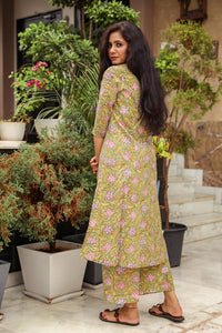Green Jaal Block Print A-line Pant Set