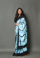Aqua & Black Checks Block Print Cotton Saree with Blouse