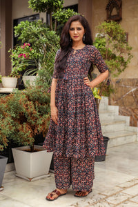 Navy Blue Kalamkari Print Twin Set