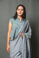 Grey Applique Work Cotton Saree with Unstitched Blouse
