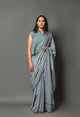 Grey Applique Work Cotton Saree with Unstitched Blouse