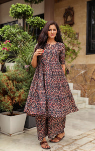 Navy Blue Kalamkari Print Twin Set