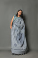 Grey Applique Work Cotton Saree with Unstitched Blouse