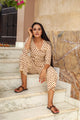 Ivory Block Print Cotton Short Kurta Pant Set