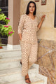 Ivory Block Print Cotton Short Kurta Pant Set
