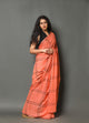 Coral & Black Dual Lining Block Print Cotton Saree with Blouse