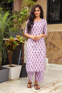 Purple Block Print Cotton Kurti