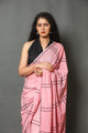 Pink Dual Black Line printed Cotton Saree with Blouse