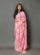 Pink Dual Black Line printed Cotton Saree with Blouse