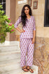 Purple Block Print Cotton Short Kurta Pant Set