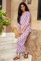 Purple Block Print Cotton Short Kurta Pant Set