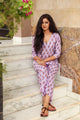 Purple Block Print Cotton Short Kurta Pant Set