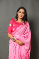 Baby Pink Applique Work Cotton Saree with Unstitched Blouse