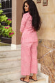 Baby Pink Block Print Cotton Short Kurta Pant Set