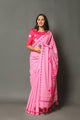 Baby Pink Applique Work Cotton Saree with Unstitched Blouse