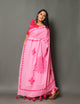 Baby Pink Applique Work Cotton Saree with Unstitched Blouse