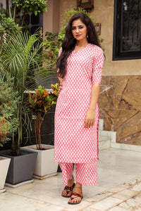 Pink Pasely Block Print Kurta Palazzo Set