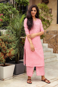 Pink Pasely Block Print Kurta Palazzo Set