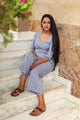 Blue Block Print Cotton Short Kurta Pant Set