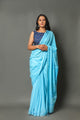 Aqua  Blue Applique Work Cotton Saree with Blouse Piece