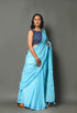 Aqua  Blue Applique Work Cotton Saree with Blouse Piece