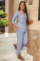 Blue Block Print Cotton Short Kurta Pant Set