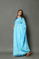 Aqua  Blue Applique Work Cotton Saree with Blouse Piece