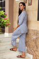 Blue Block Print Cotton Short Kurta Pant Set