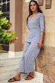 Blue Block Print Cotton Short Kurta Pant Set