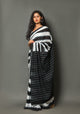 Black & White Strip Block Print Cotton Saree with Blouse