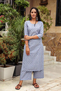 Blue Pasely Block Print Kurta Palazzo Set